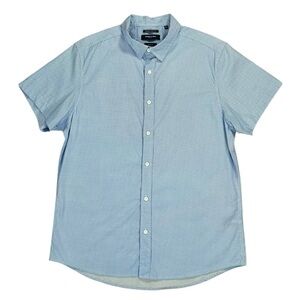 Kenneth Cole New York Blue Polka Dot Short Sleeve Stretch Button Up Shirt Sz XL